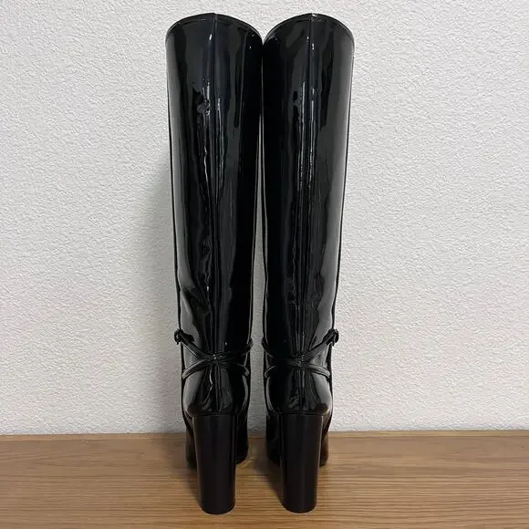 Saint Laurent Tall Knee-High Black Patent Leather Boots 40 - Picture 9 of 13